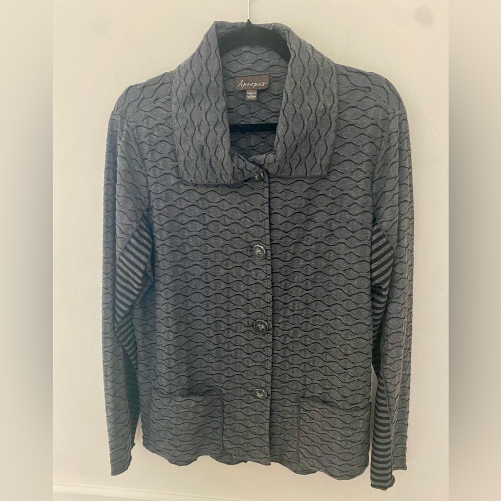 Apropos Women’s Textured Button Front Cardigan - Grey- Sz Lg